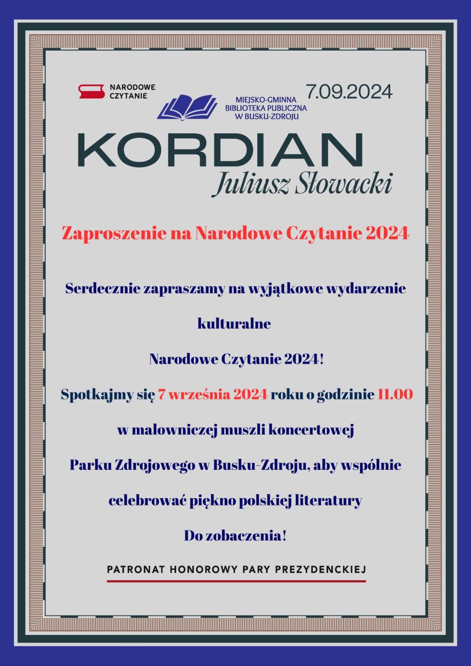 Narodowe Czytanie 2024 – „Kordian” Juliusz Słowacki 