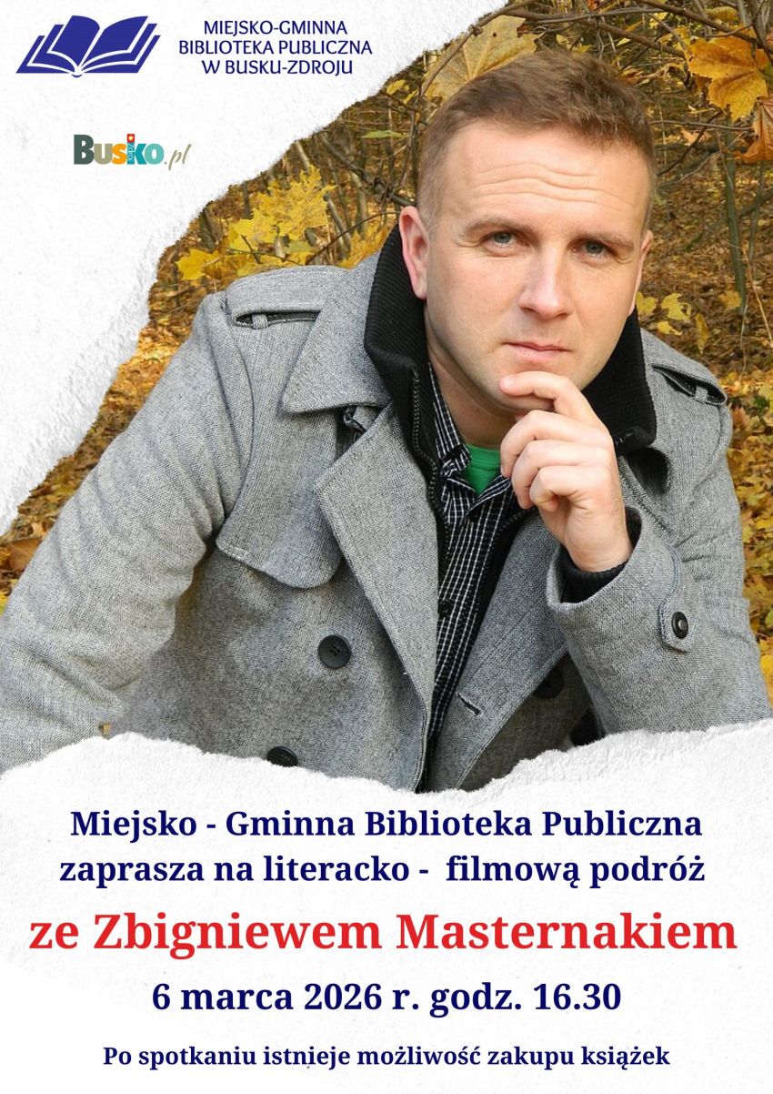 Plakat zapraszający na spotkanie z Zbigniewem Masternakiem