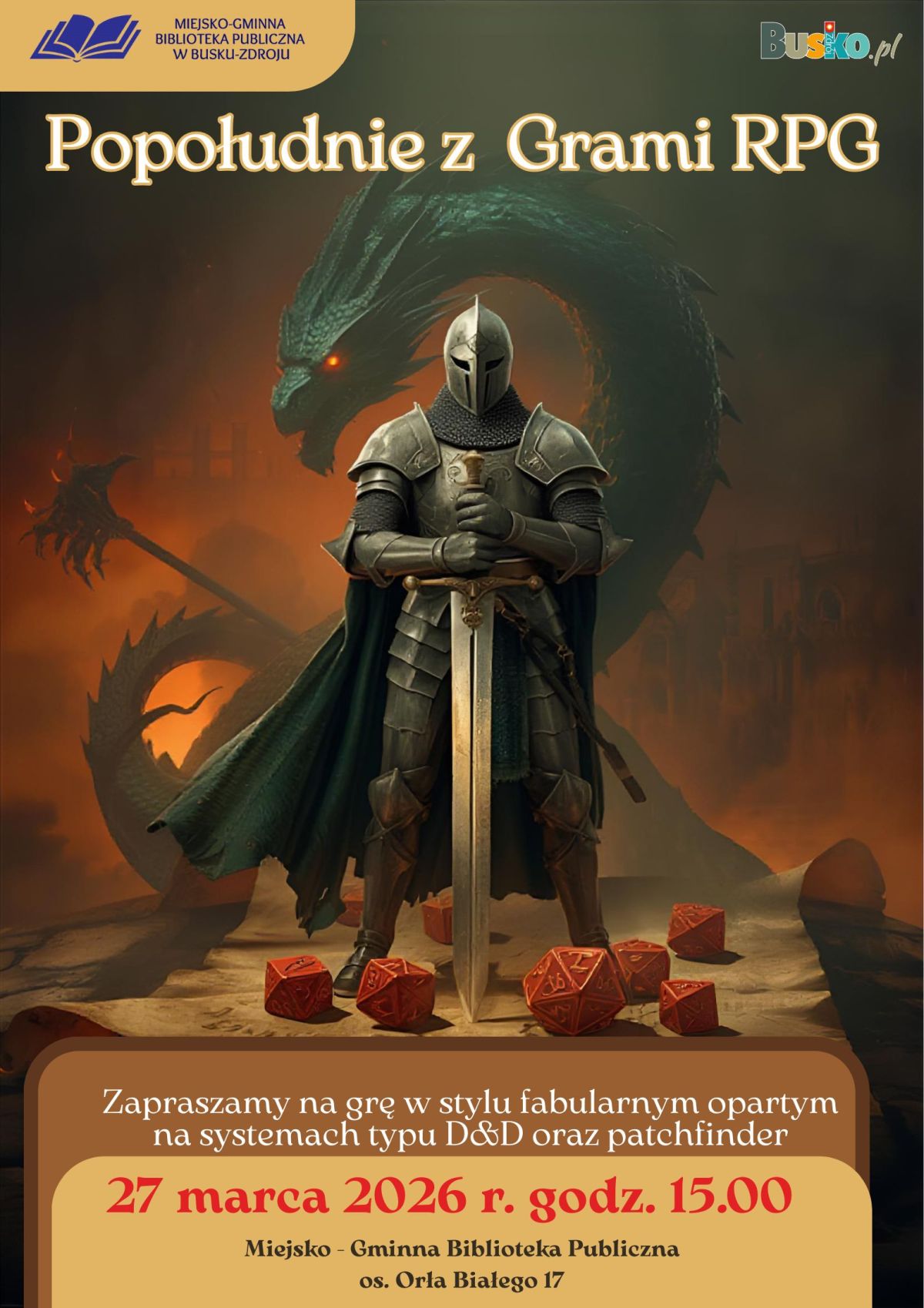 Zapraszamy na kolejne spotkanie z grami RPG 27 marca 2026 r. o godz. 15.00.